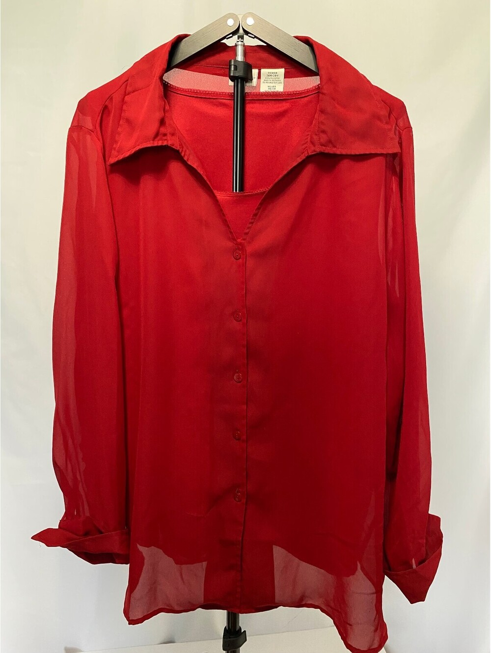 White Stag Plus 26W/28W Red Sheer Button Up Blouse Tank 2 Piece Set